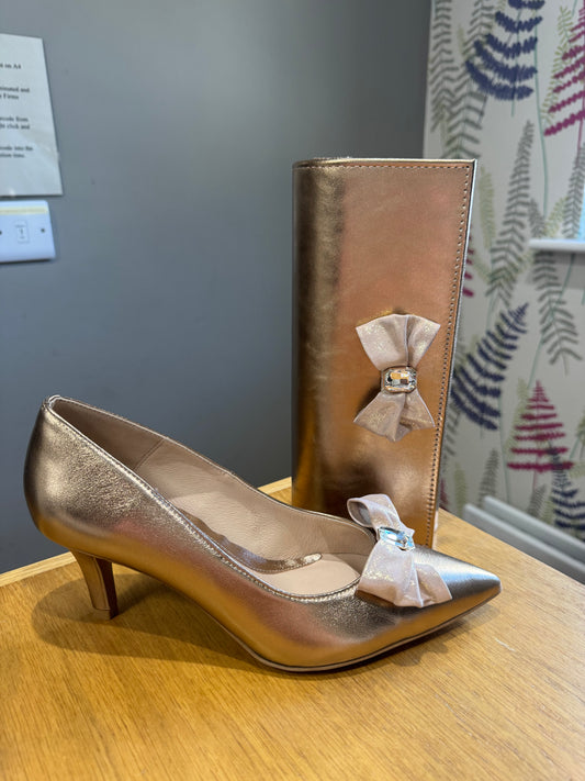 Emis Rose Gold Metallic Mid Heel Court