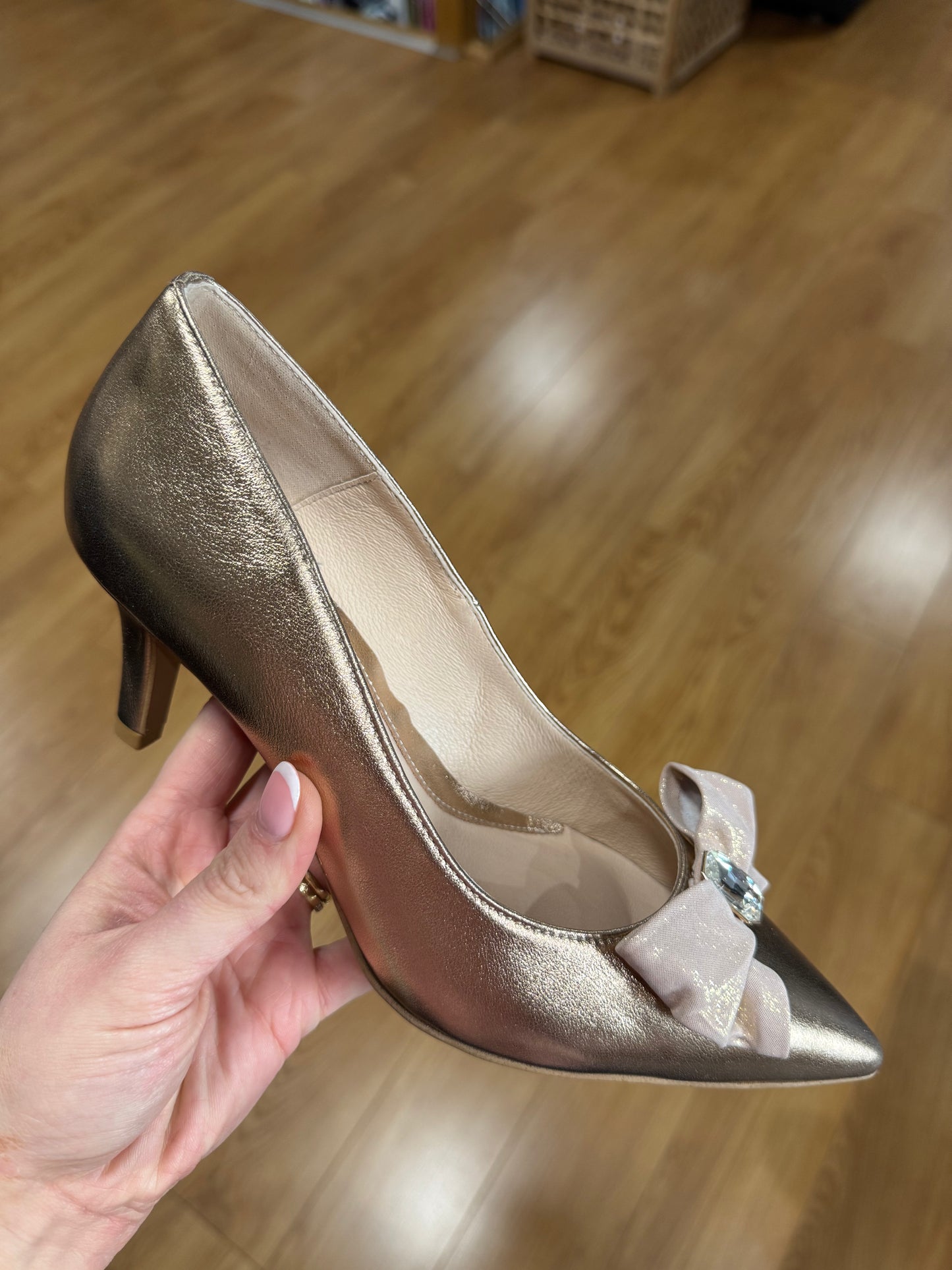 Emis Rose Gold Metallic Mid Heel Court