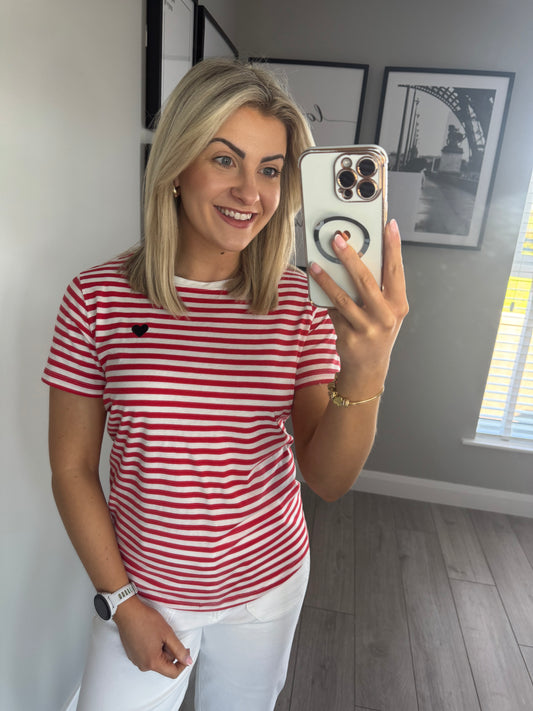 Freequent Tomato Stripe Heart T-Shirt