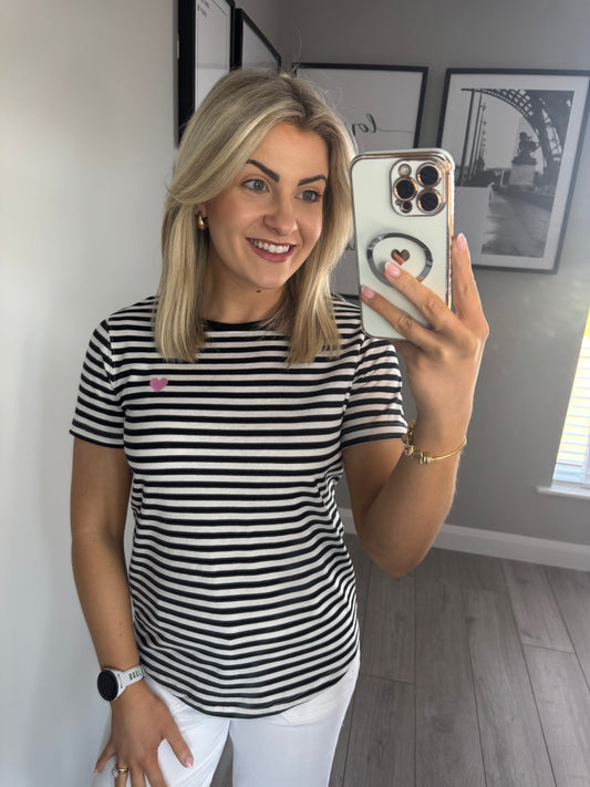 Freequent Black Stripe Heart T-Shirt