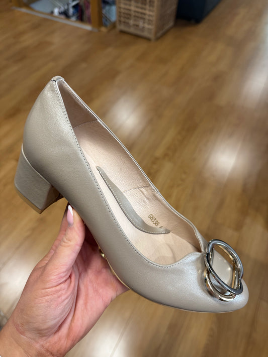 Emis Taupe Block Heel Court