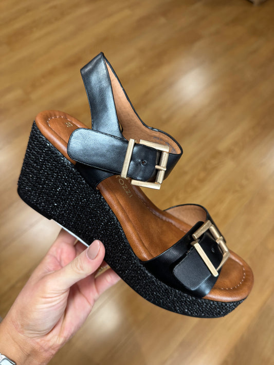 Marco Tozzi Black Wedge Sandal
