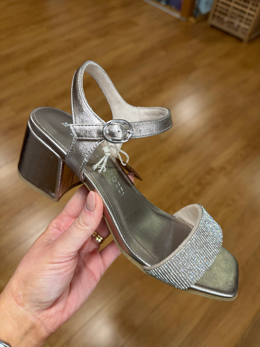 Marco Tozzi Platinum Glitter Block Heeled Sandal