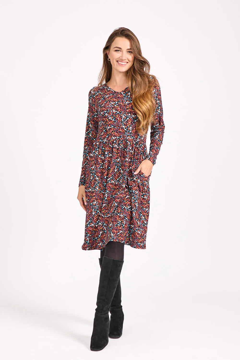 Brown Butterfly Print Soft Touch Dress
