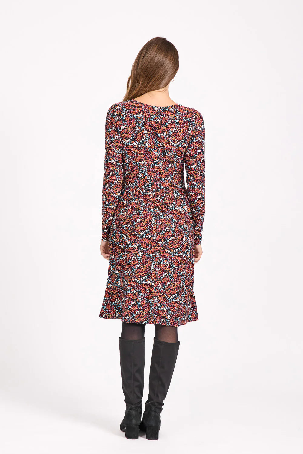 Brown Butterfly Print Soft Touch Dress