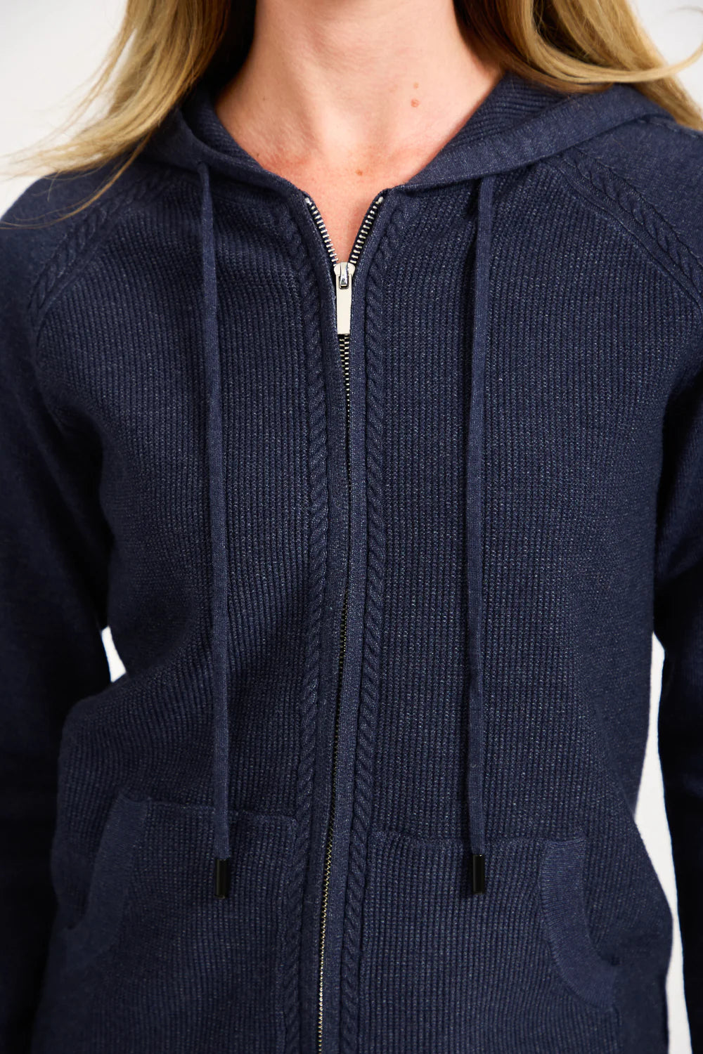 Navy Knit Hooded Cardigan