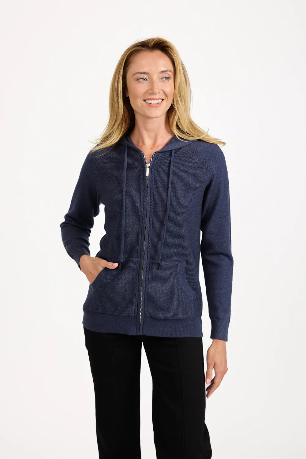 Navy Knit Hooded Cardigan