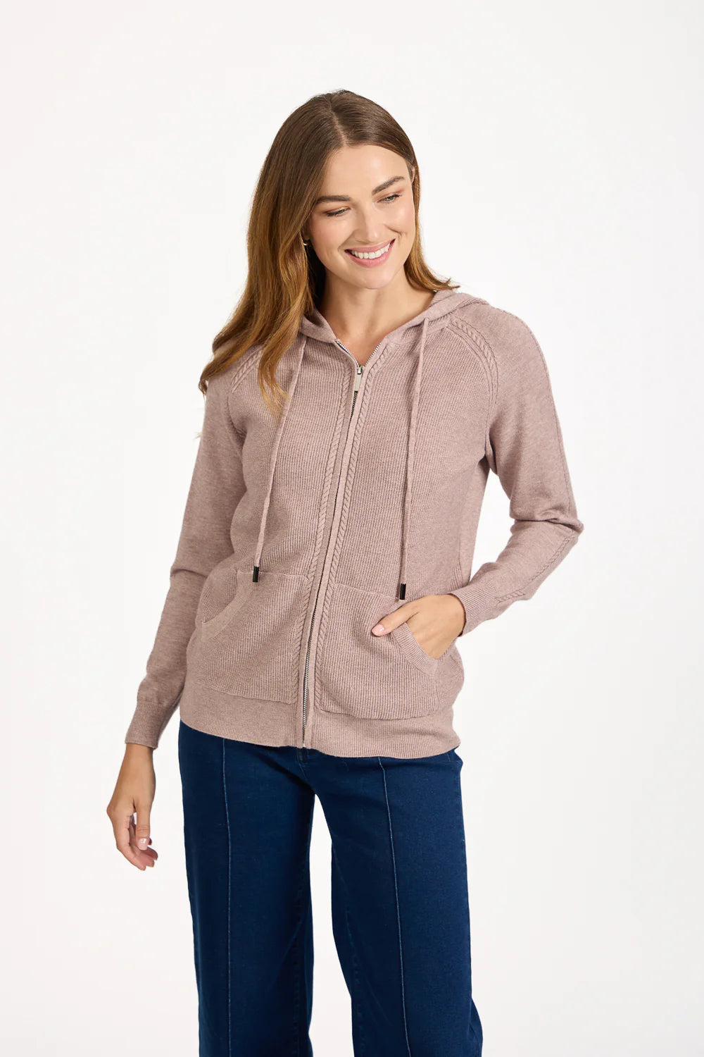 Taupe Knit Hooded Cardigan