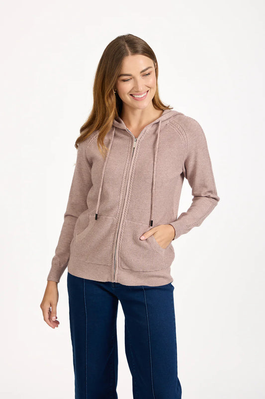 Taupe Knit Hooded Cardigan