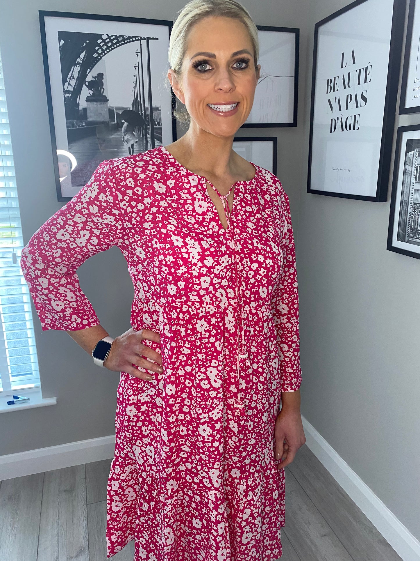 Pomodoro Pink/White Tea Dress
