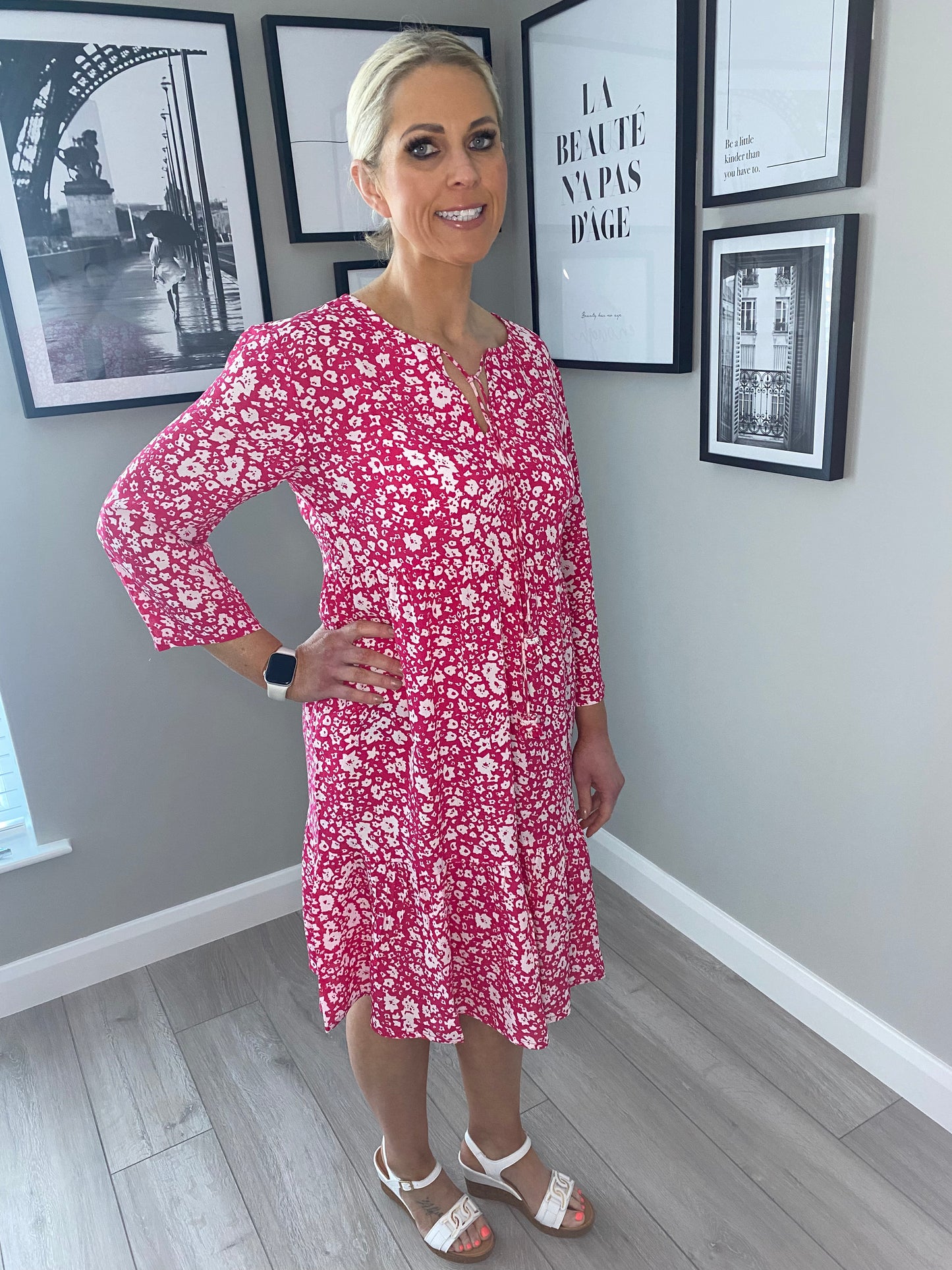Pomodoro Pink/White Tea Dress